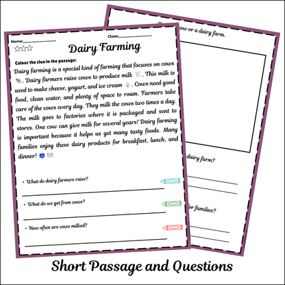 Dairy Farming | Short Reading Comprehension Creative Worksheet