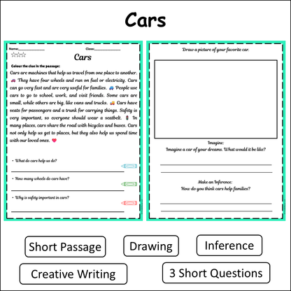Cars | Short Reading Comprehension Creative Worksheet