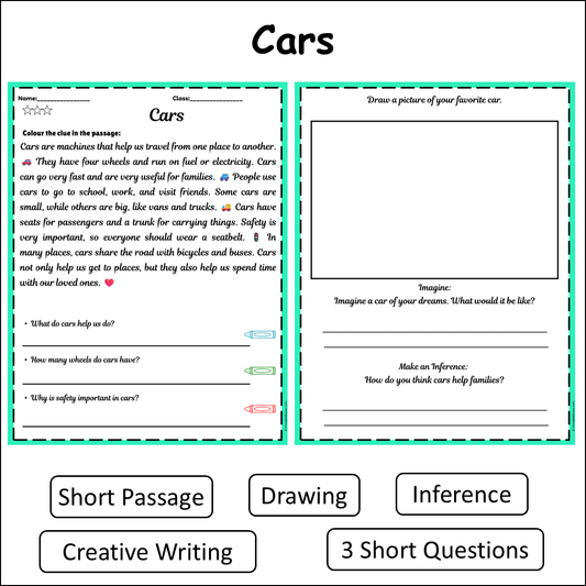 Cars | Short Reading Comprehension Creative Worksheet