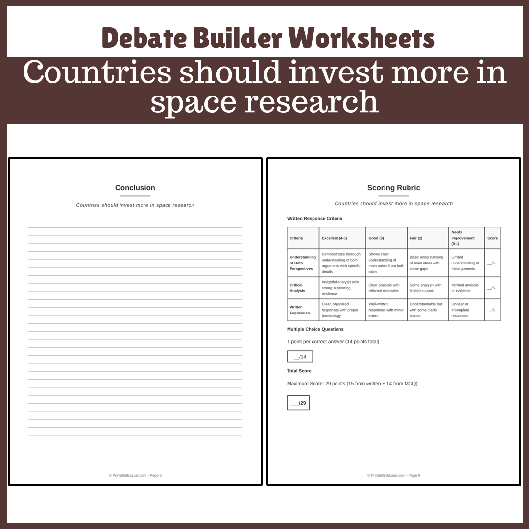 Countries should invest more in space research | Favour and Against Worksheet Printable Activity