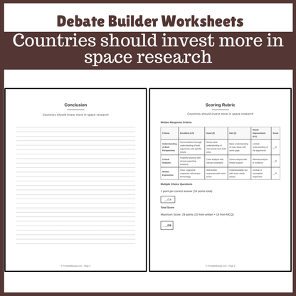 Countries should invest more in space research | Favour and Against Worksheet Printable Activity