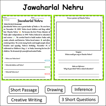 Jawaharlal Nehru | Short Reading Comprehension Creative Worksheet