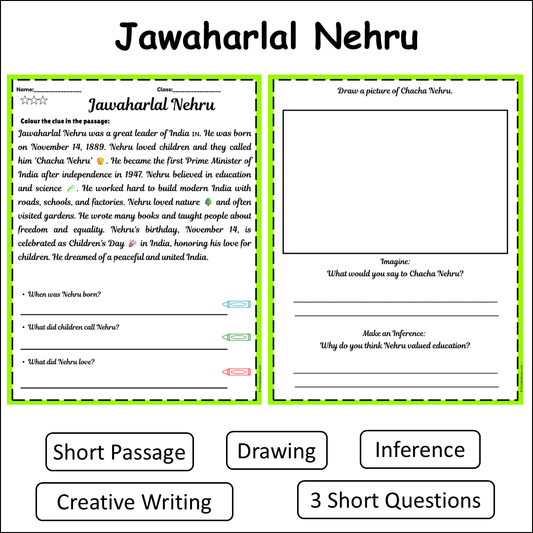 Jawaharlal Nehru | Short Reading Comprehension Creative Worksheet