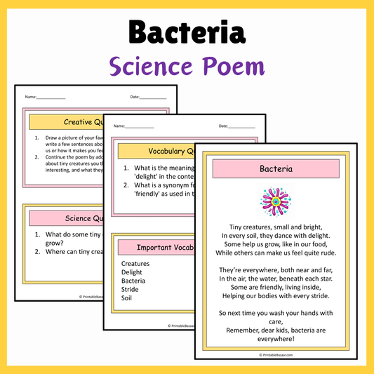 Bacteria | Science Poem Reading Comprehension Activity