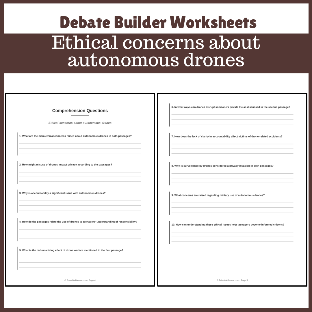 Ethical concerns about autonomous drones | Favour and Against Worksheet Printable Activity