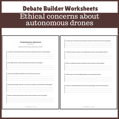 Ethical concerns about autonomous drones | Favour and Against Worksheet Printable Activity