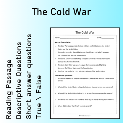 The Cold War | Reading Comprehension Passage Printable Worksheet