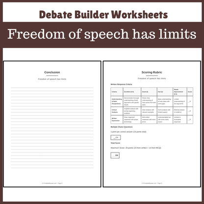 Freedom of speech has limits | Favour and Against Worksheet Printable Activity