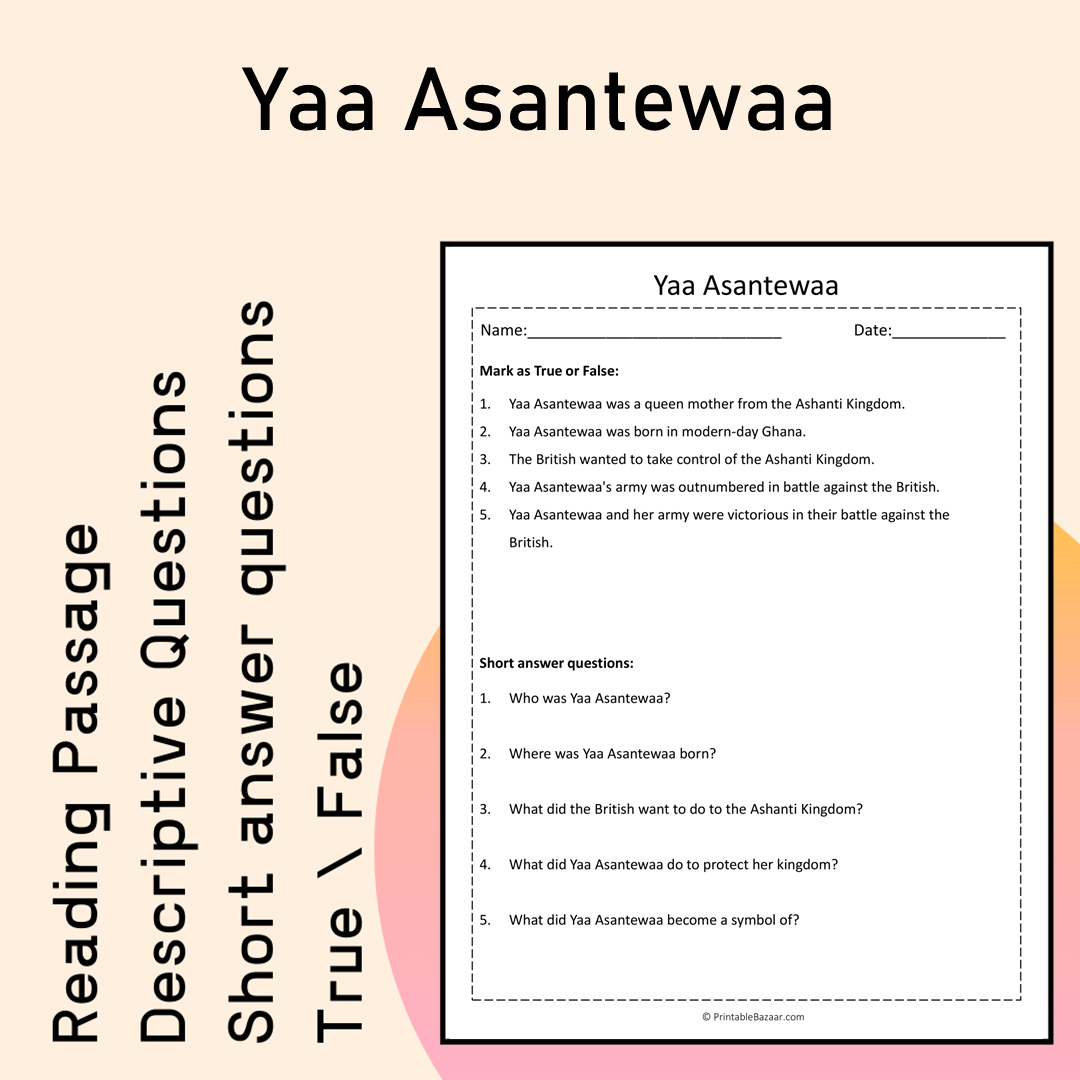 Yaa Asantewaa | Reading Comprehension Passage Printable Activity