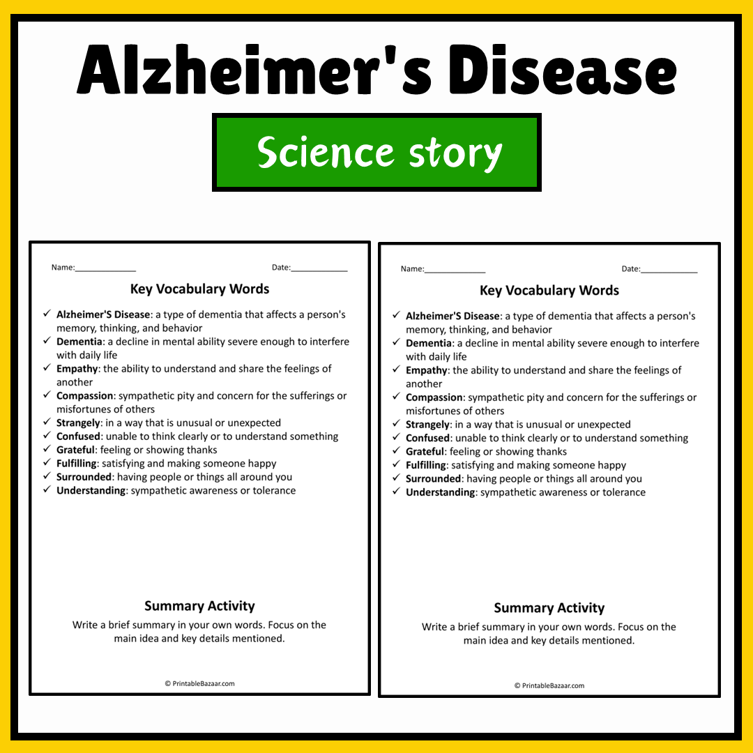 Alzheimer's Disease | Science Story Reading Comprehension Activity