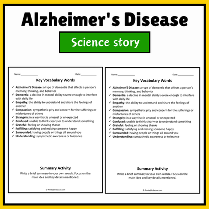 Alzheimer's Disease | Science Story Reading Comprehension Activity