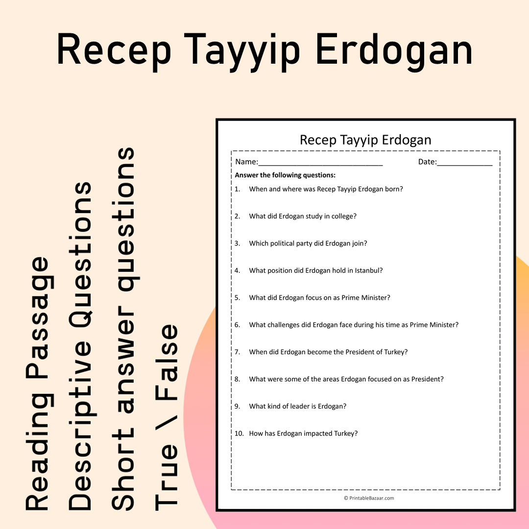 Recep Tayyip Erdogan | Reading Comprehension Passage Printable Activity