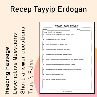Recep Tayyip Erdogan | Reading Comprehension Passage Printable Activity