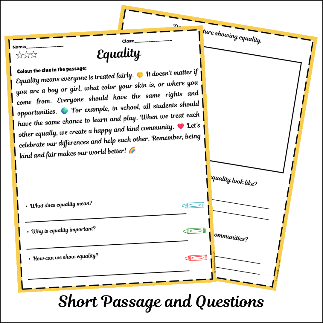 Equality | Short Reading Comprehension Creative Worksheet
