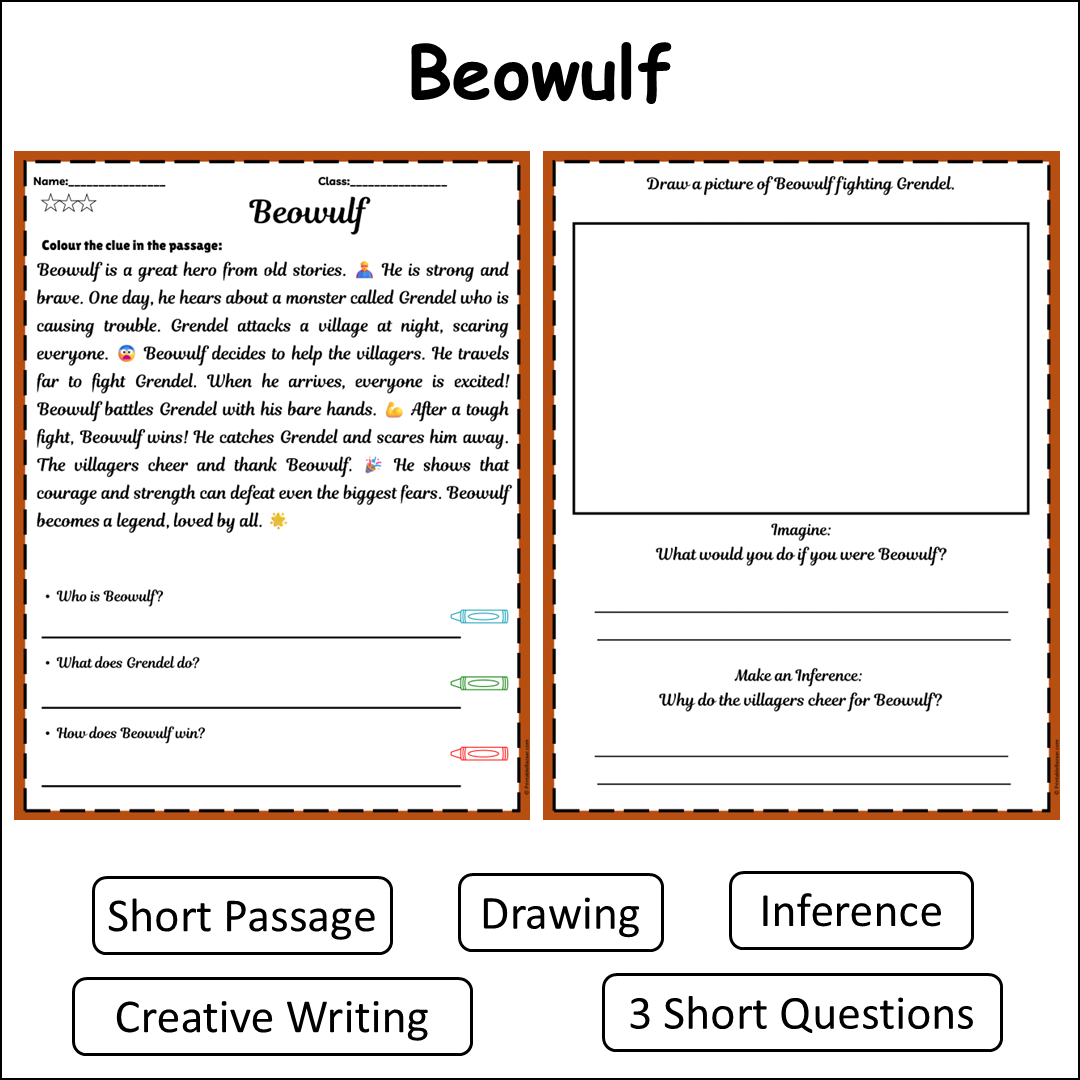 Beowulf | Short Reading Comprehension Creative Worksheet