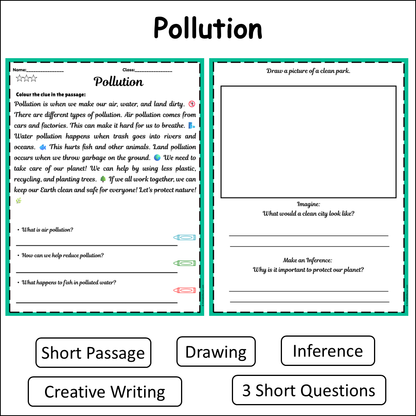Pollution | Short Reading Comprehension Creative Worksheet