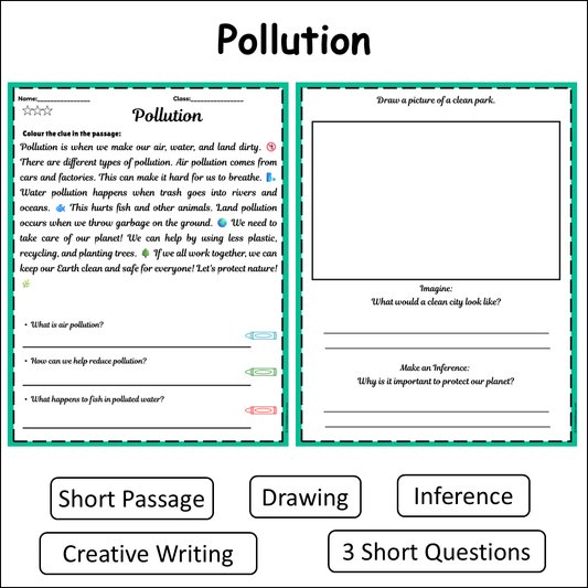 Pollution | Short Reading Comprehension Creative Worksheet