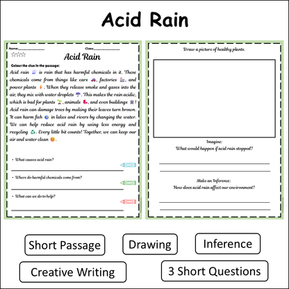 Acid Rain | Short Reading Comprehension Creative Worksheet