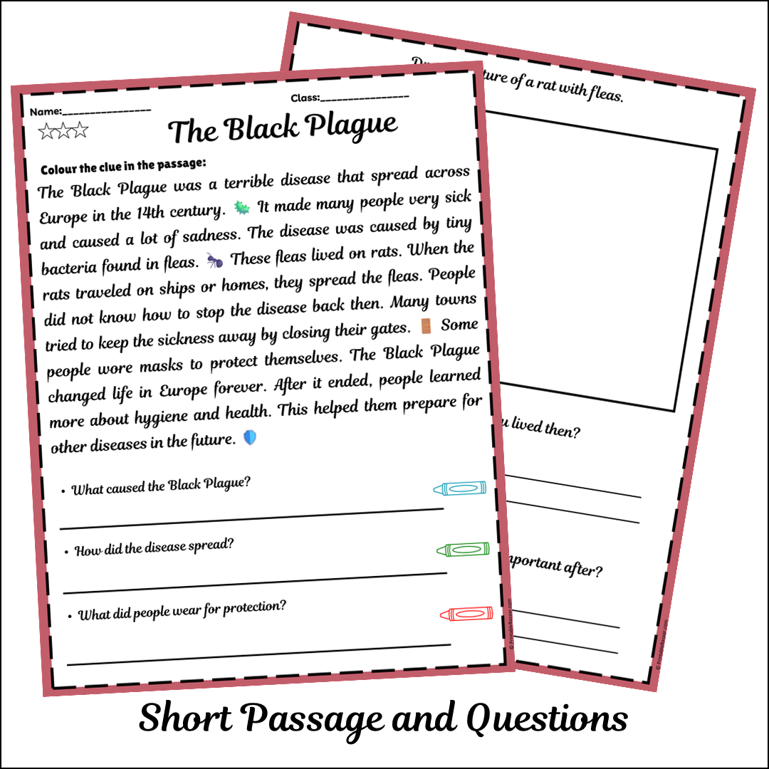 The Black Plague | Short Reading Comprehension Creative Worksheet