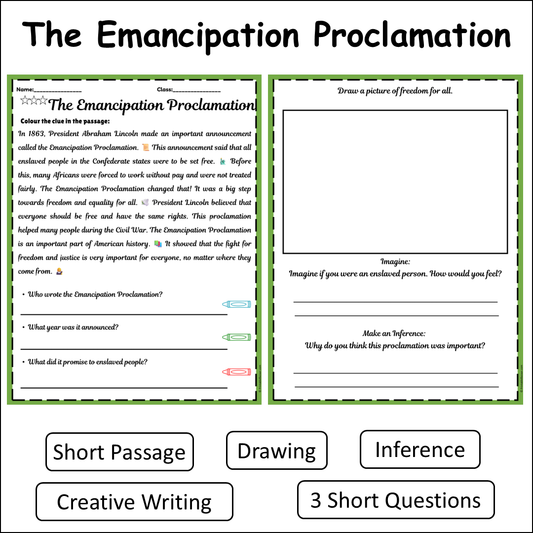 The Emancipation Proclamation | Short Reading Comprehension Creative Worksheet