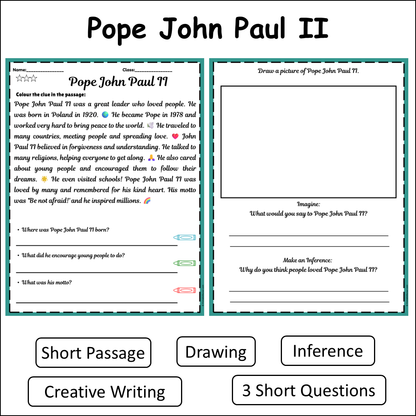 Pope John Paul II | Short Reading Comprehension Creative Worksheet
