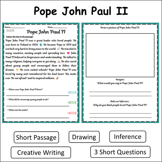 Pope John Paul II | Short Reading Comprehension Creative Worksheet