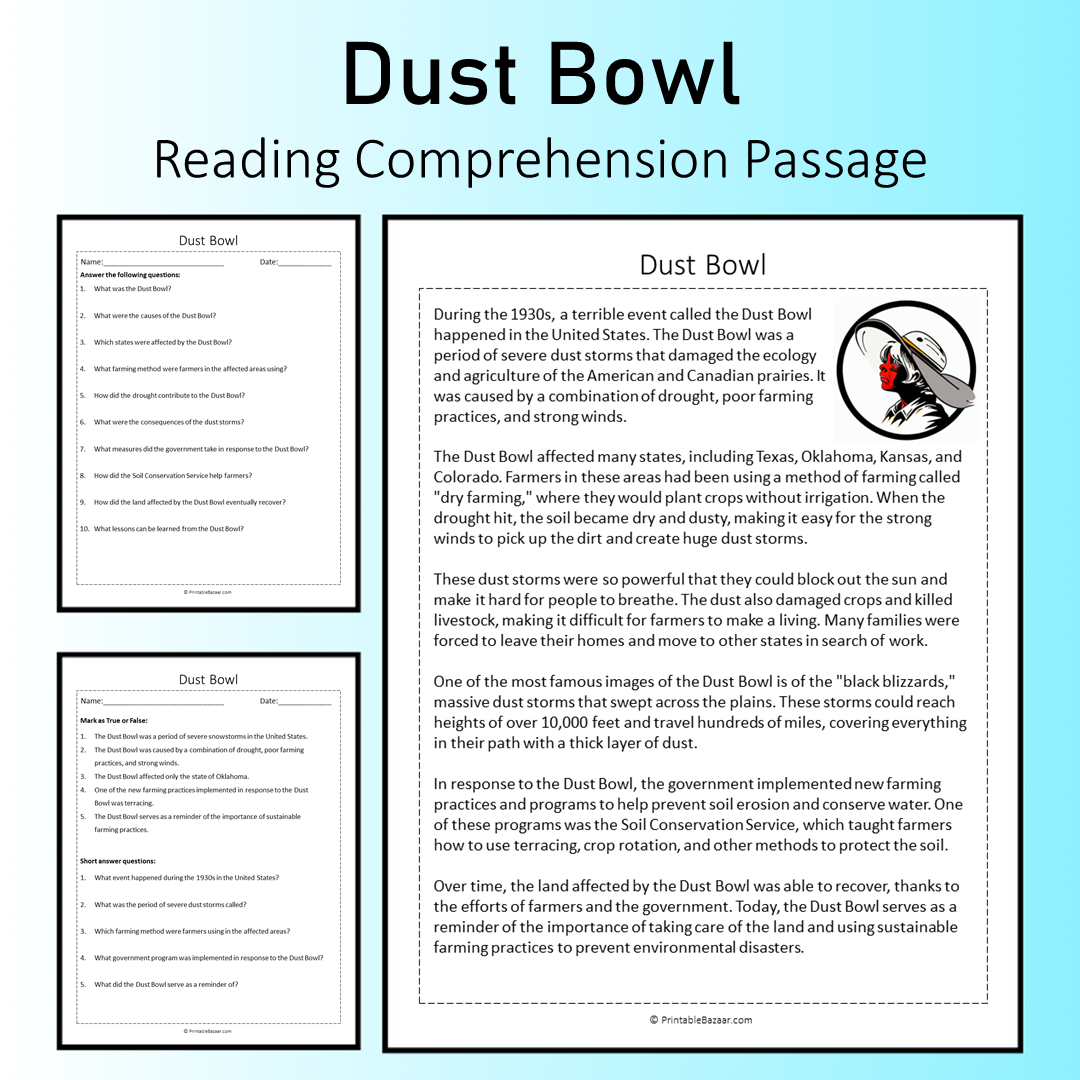 Dust Bowl | Reading Comprehension Passage Printable Worksheet