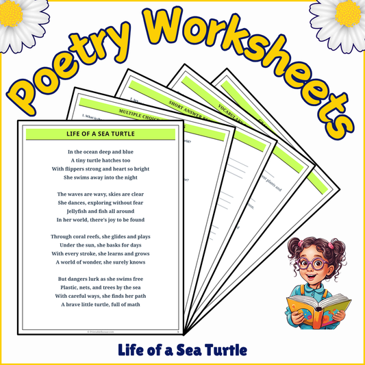 Life of a Sea Turtle | Poem Grammar Worksheet Printable Activity