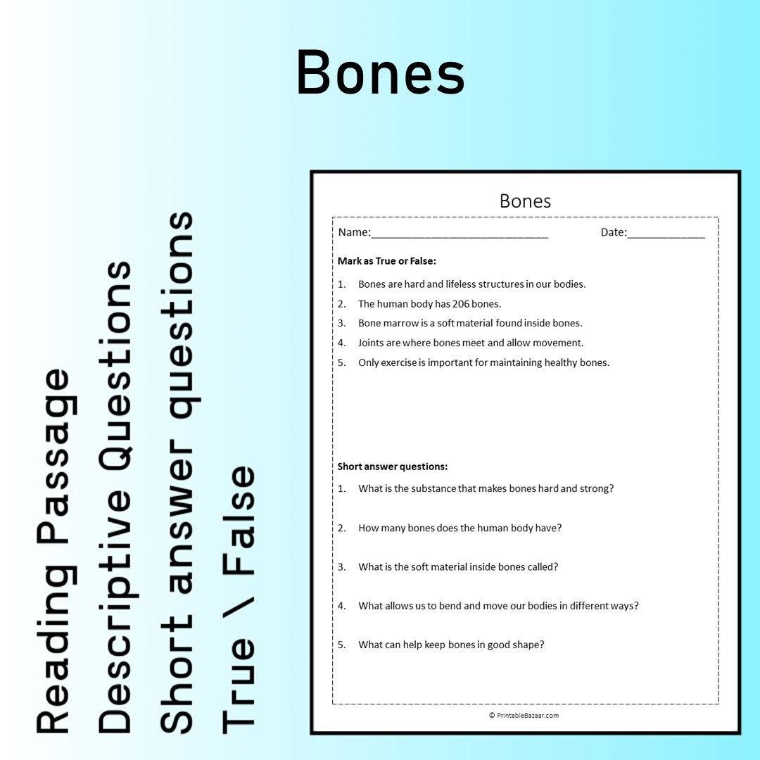 Bones | Reading Comprehension Passage Printable Worksheet