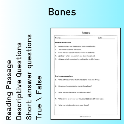Bones | Reading Comprehension Passage Printable Worksheet