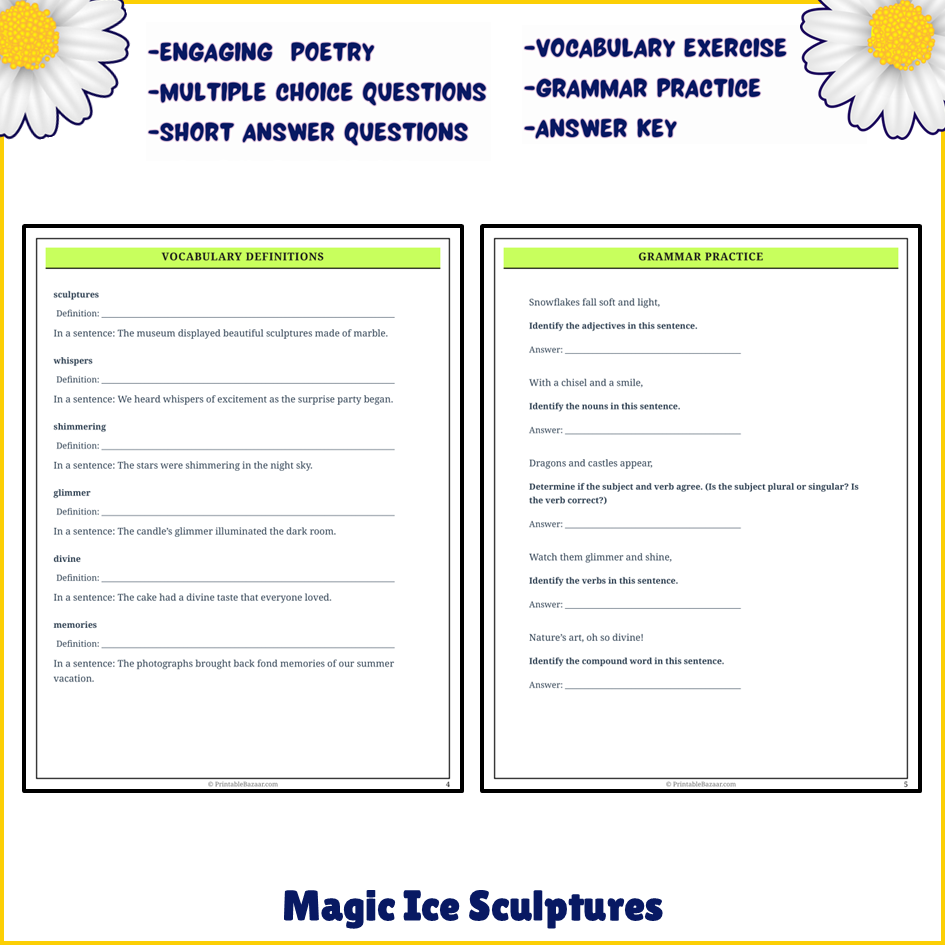 Magic Ice Sculptures | Poem Grammar Worksheet Printable Activity