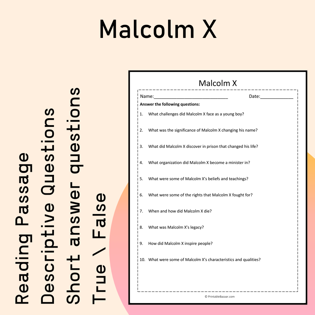 Malcolm X | Reading Comprehension Passage Printable Activity