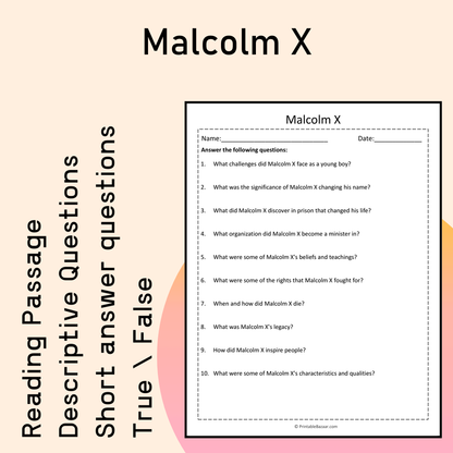 Malcolm X | Reading Comprehension Passage Printable Activity