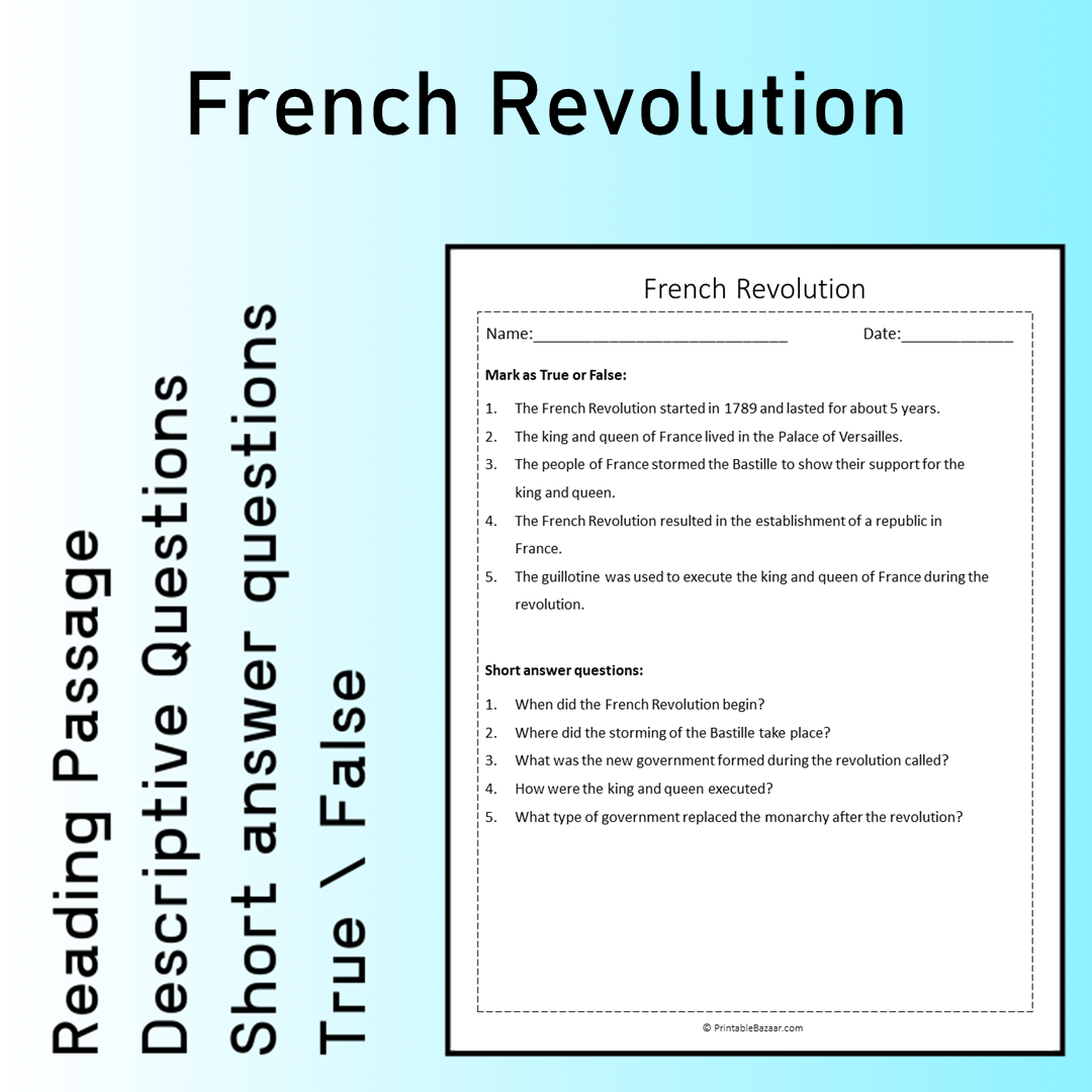 French Revolution | Reading Comprehension Passage Printable Worksheet