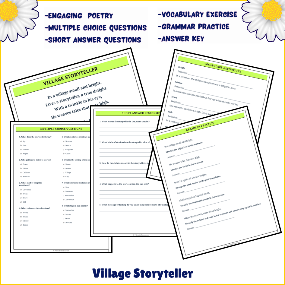 Village Storyteller | Poem Grammar Worksheet Printable Activity