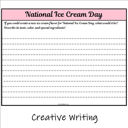 National Ice Cream Day | Main Idea and Supporting Details Reading Passage and Questions