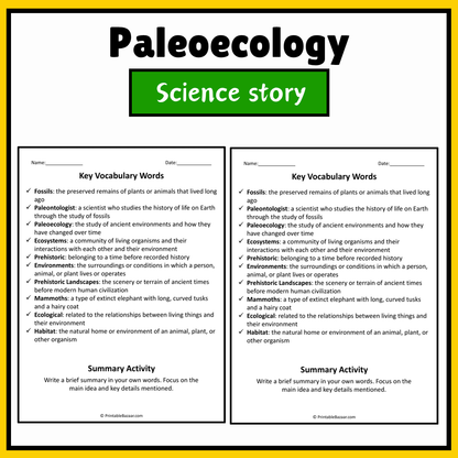 Paleoecology | Science Story Reading Comprehension Activity