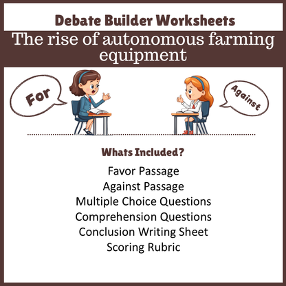 The rise of autonomous farming equipment | Favour and Against Worksheet Printable Activity