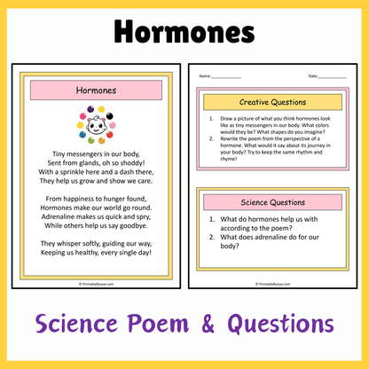 Hormones | Science Poem Reading Comprehension Activity