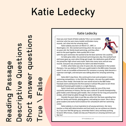 Katie Ledecky | Reading Comprehension Passage Printable Activity