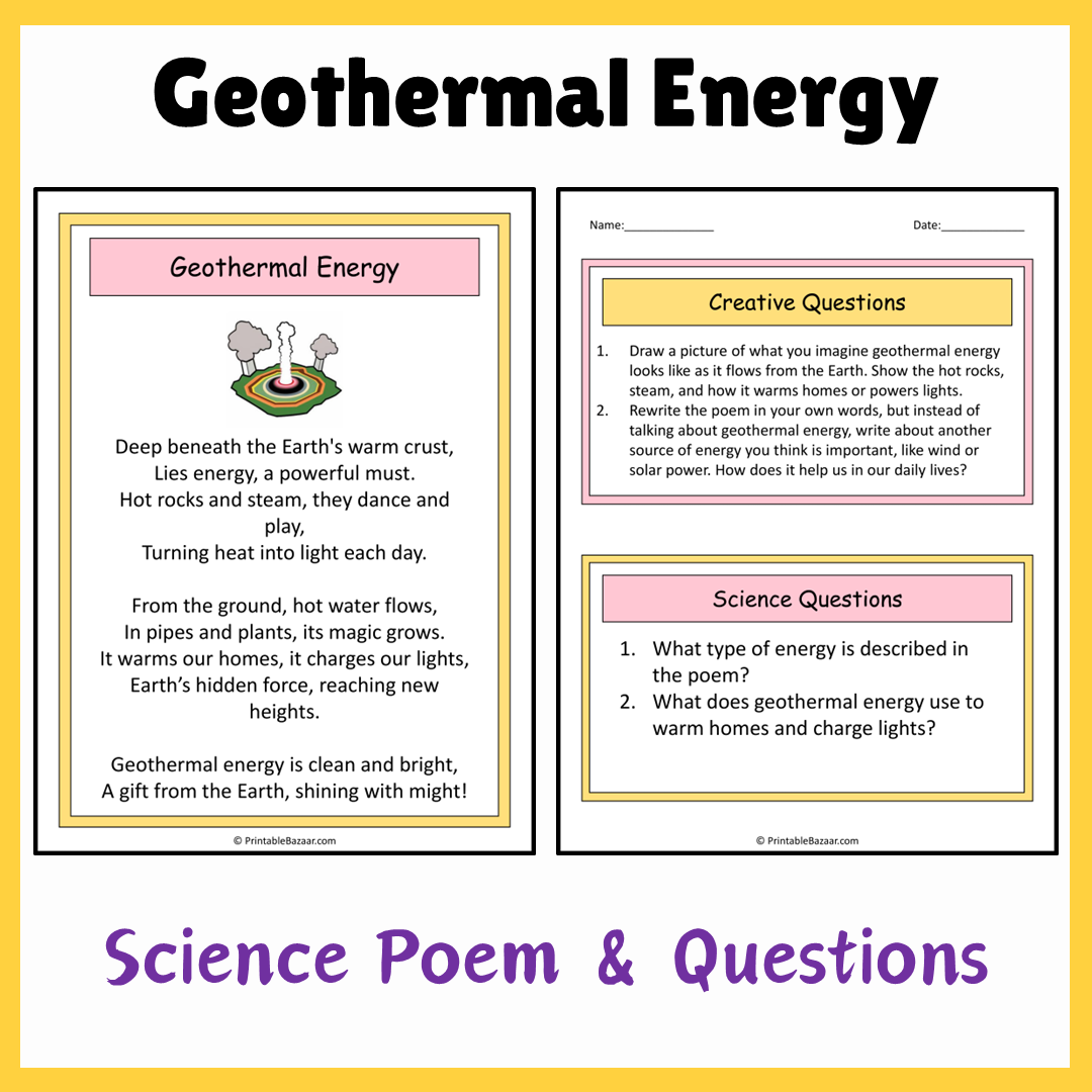 Geothermal Energy | Science Poem Reading Comprehension Activity