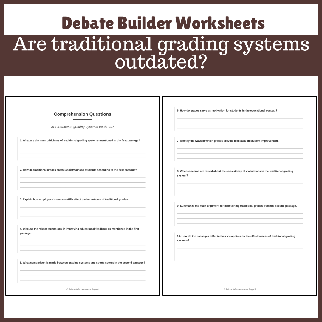 Are traditional grading systems outdated? | Favour and Against Worksheet Printable Activity