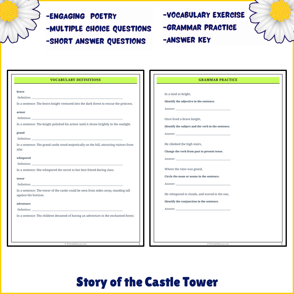 Story of the Castle Tower | Poem Grammar Worksheet Printable Activity