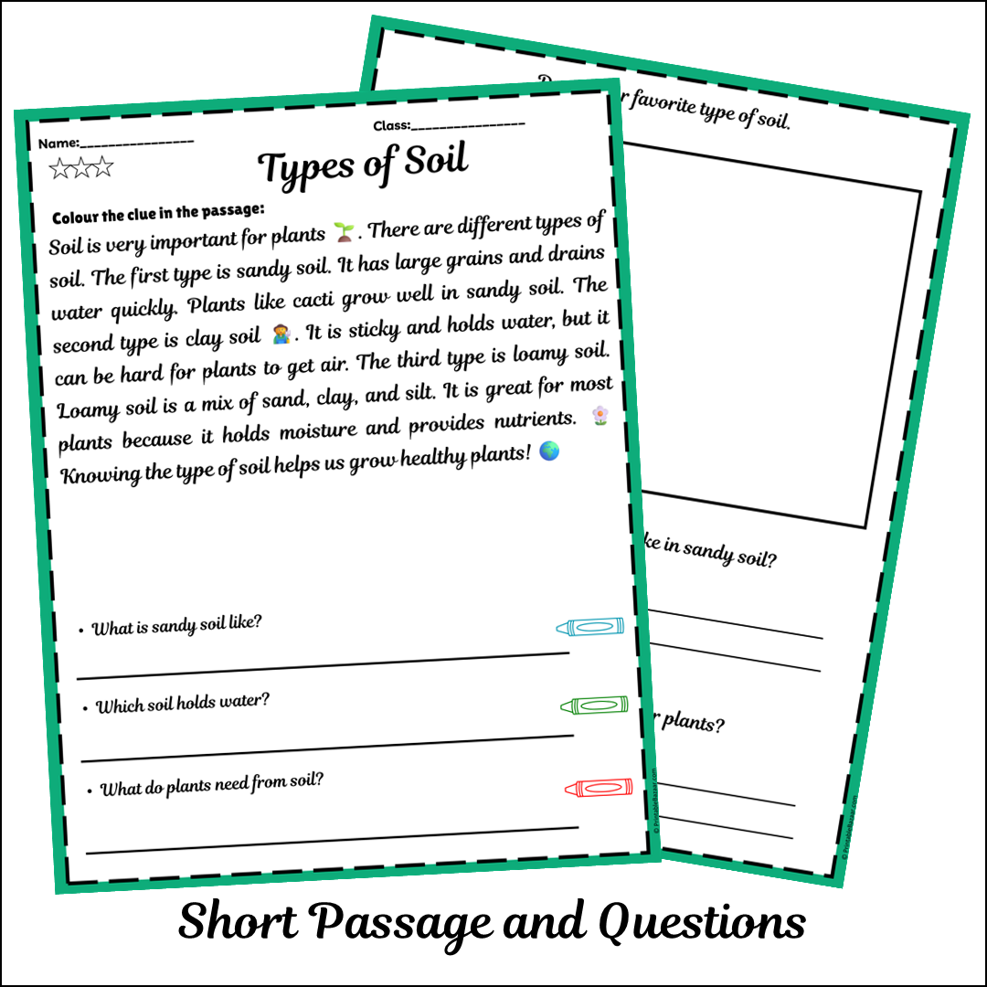 Types of Soil | Short Reading Comprehension Creative Worksheet