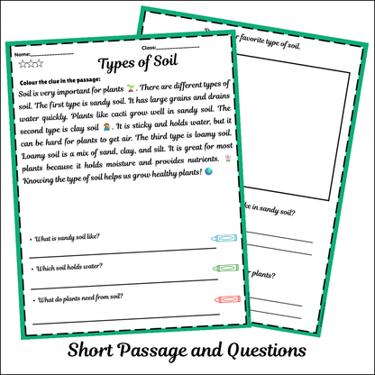 Types of Soil | Short Reading Comprehension Creative Worksheet