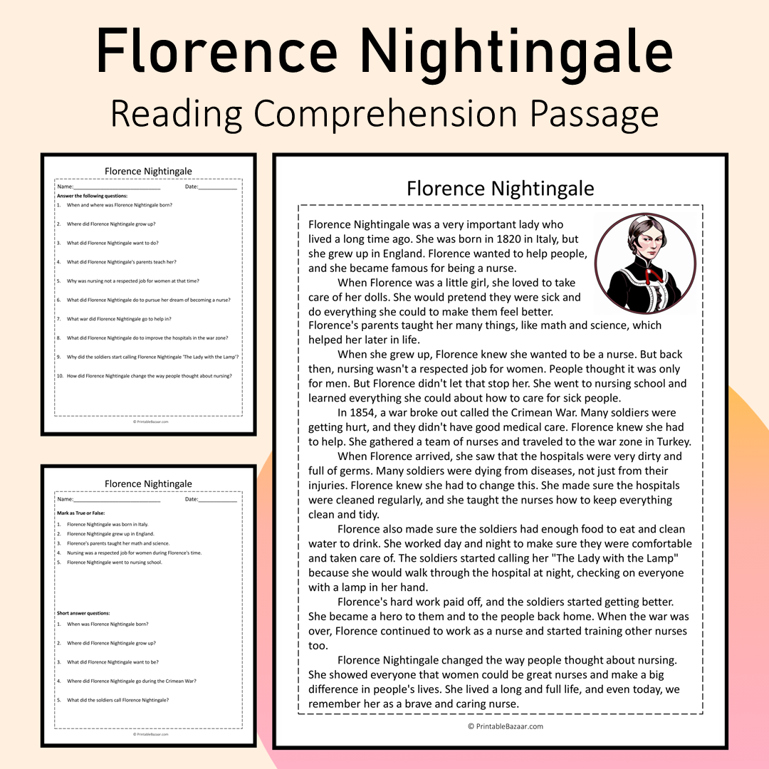 Florence Nightingale | Reading Comprehension Passage Printable Activity