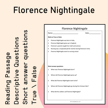 Florence Nightingale | Reading Comprehension Passage Printable Activity