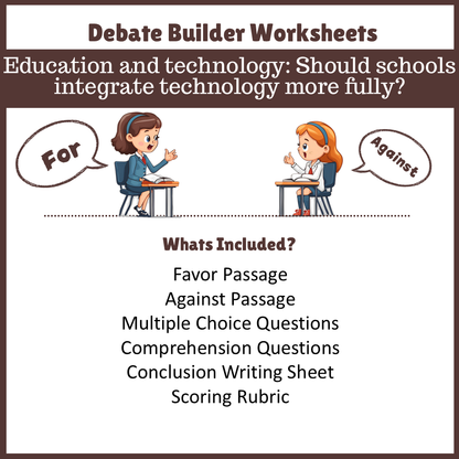 Education and technology: Should schools integrate technology more fully? | Favour and Against Worksheet Printable Activity