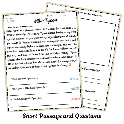 Mike Tyson | Short Reading Comprehension Creative Worksheet