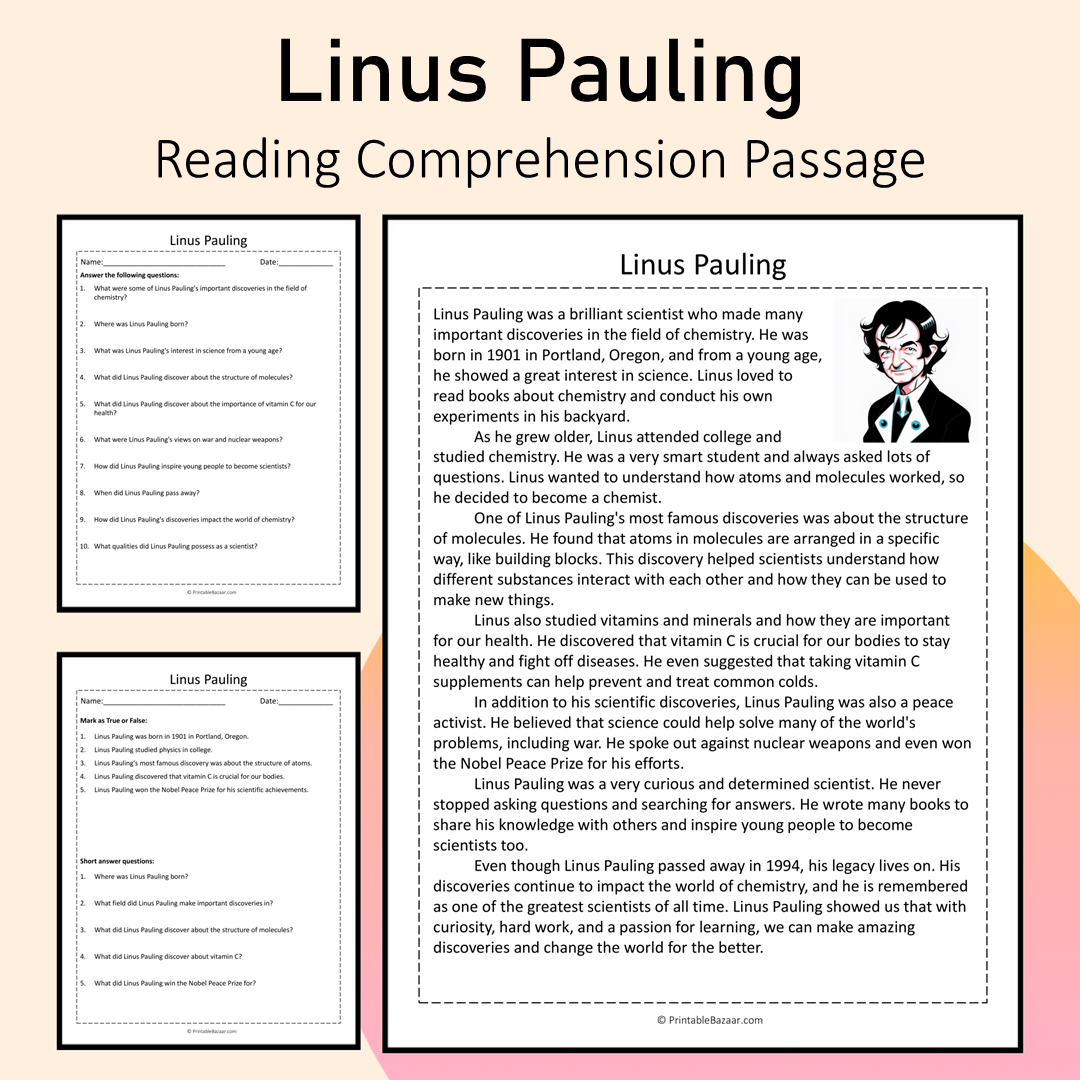 Linus Pauling | Reading Comprehension Passage Printable Activity